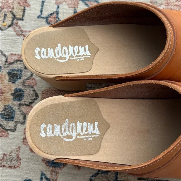 SANDGRENS Dublin Clog Mules Vegetable Tanned Light Wooden Base 38 EU 7-7.5 US - Picture 5 of 6
